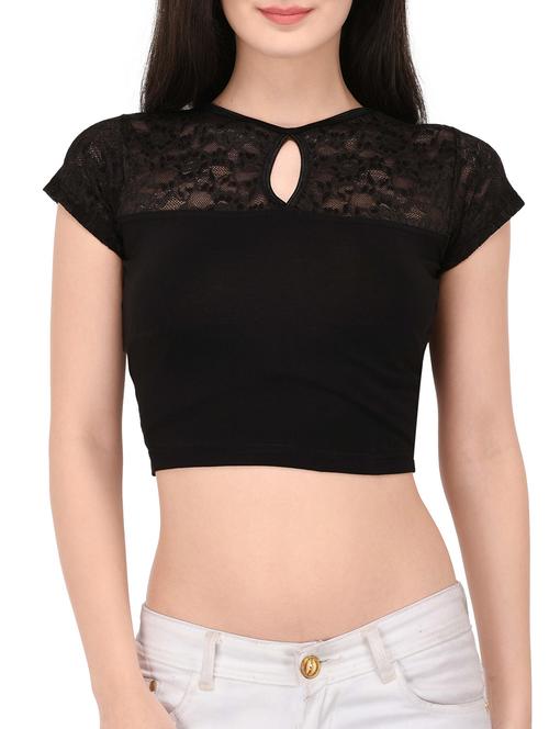 black cotton lycra solid blouse - 14515543 - Very Small Image - 1