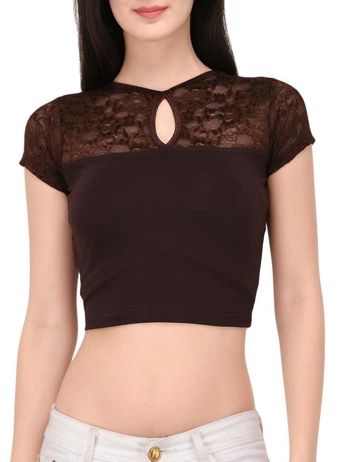 brown cotton lycra solid blouse - 14515545 - Very Small Image - 1