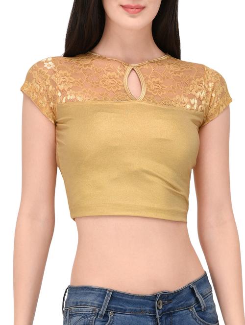 gold cotton lycra solid blouse - 14515549 - Very Small Image - 1
