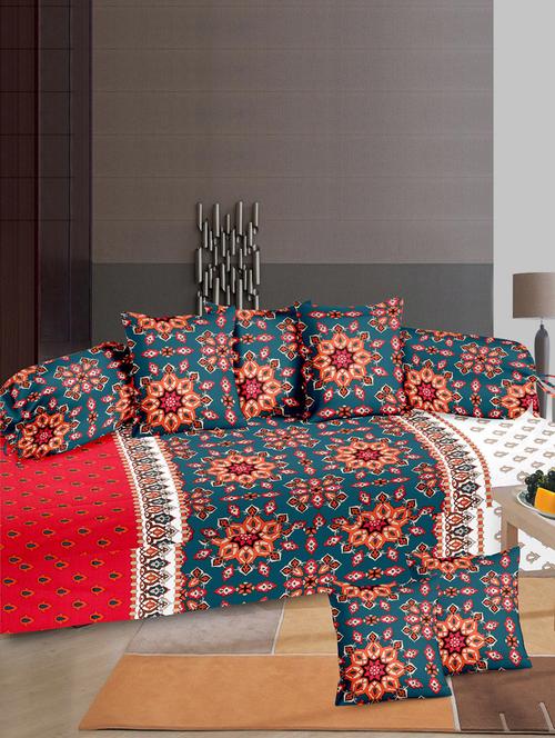 Cotton Printed 8 Pieces Diwan Set - 14515893 - Very Small Image - 1