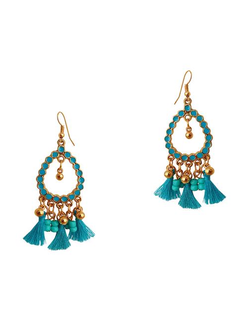 blue cotton blend tassel earrings - 14515974 - Very Small Image - 1