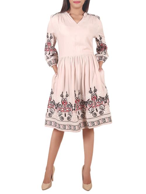 pink cotton fit & flare dress - 14516272 - Standard Image - 1