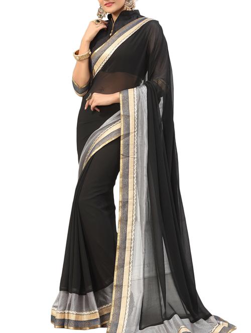 black bordered saree with blouse - 14516295 - Standard Image - 1