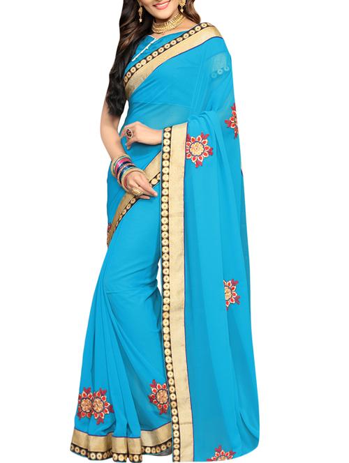 blue embroidered saree with blouse - 14516300 - Standard Image - 1