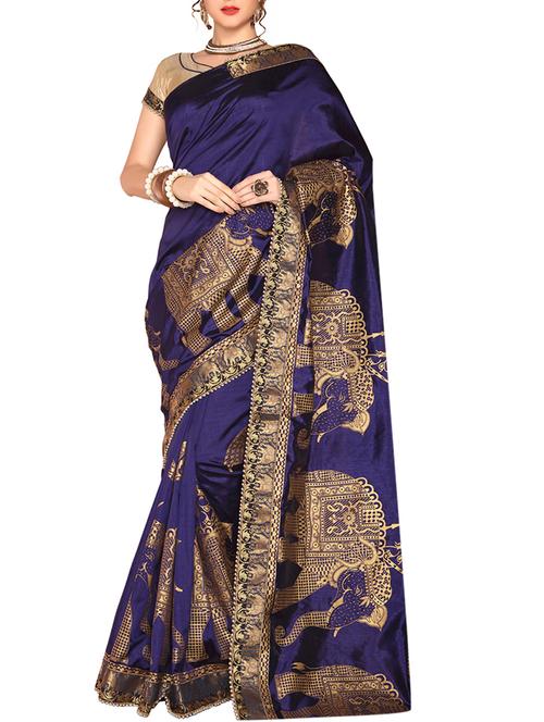 blue printed saree with blouse - 14516304 - Very Small Image - 1