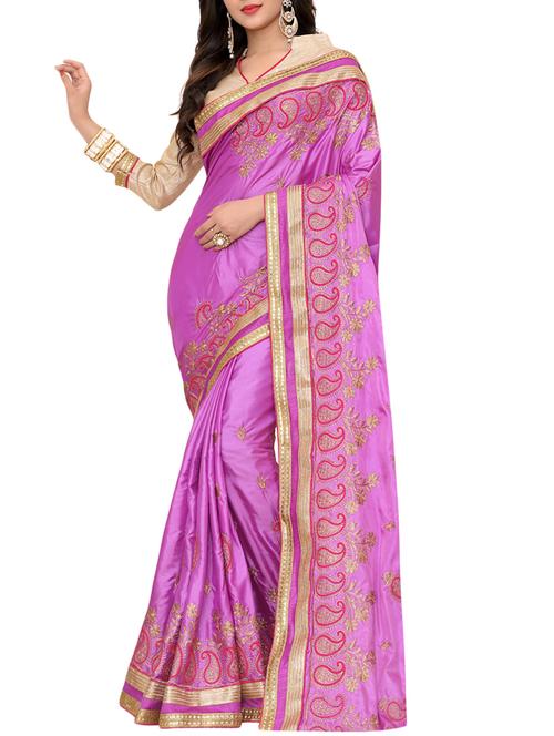purple silk embroidered saree with blouse - 14516309 - Very Small Image - 1