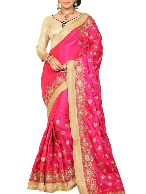 pink silk embroidered saree with blouse - 14516311 - Very Small Image - 1