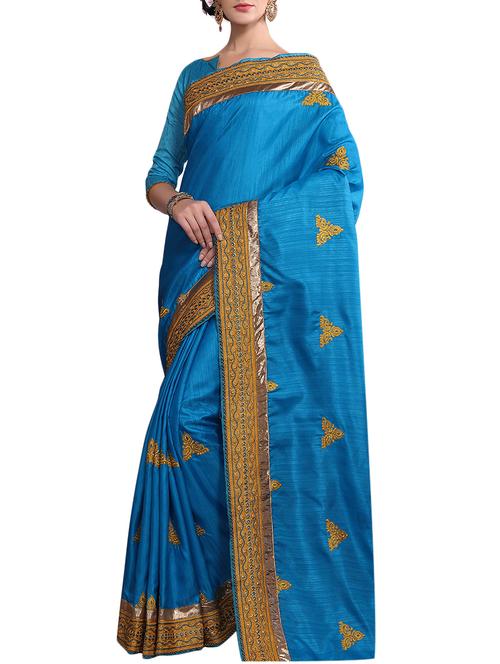 blue silk embroidered saree with blouse - 14516312 - Standard Image - 1