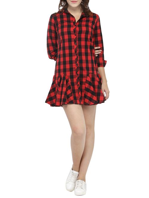 Red Checkered Ruffled Dress - 14516328 - Standard Image - 1