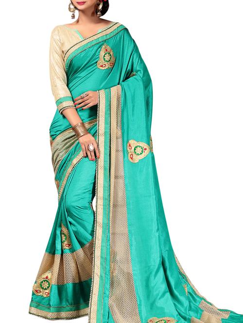 green embroidered saree with blouse - 14516335 - Standard Image - 1