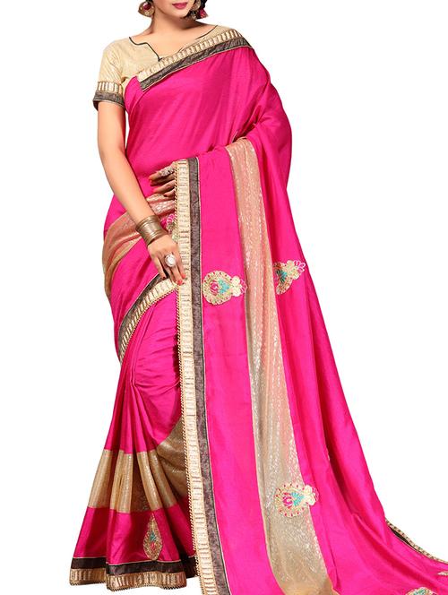 pink embroidered saree with blouse - 14516336 - Standard Image - 1