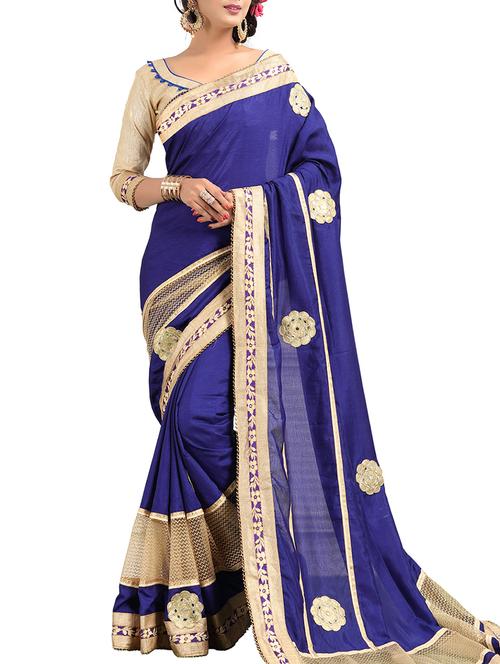 blue embroidered saree with blouse - 14516337 - Very Small Image - 1