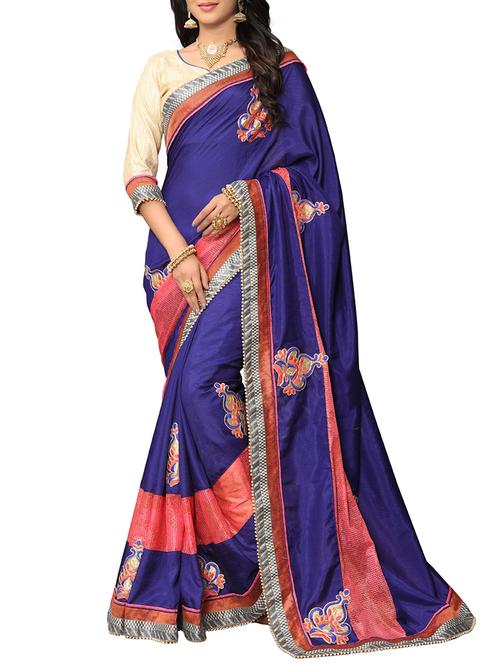 blue embroidered saree with blouse - 14516340 - Very Small Image - 1