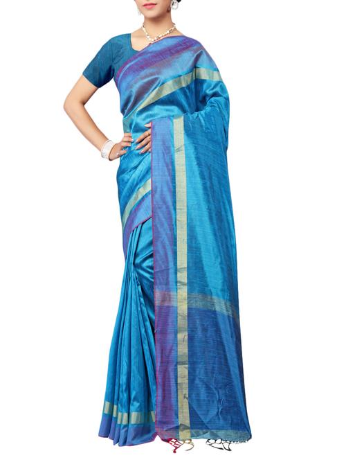 blue silk bordered saree with blouse - 14516561 - Very Small Image - 1