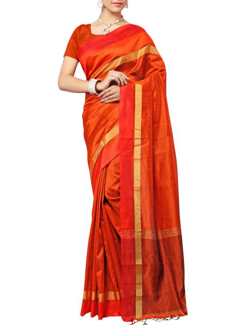 orange silk bordered saree with blouse - 14516563 - Very Small Image - 1