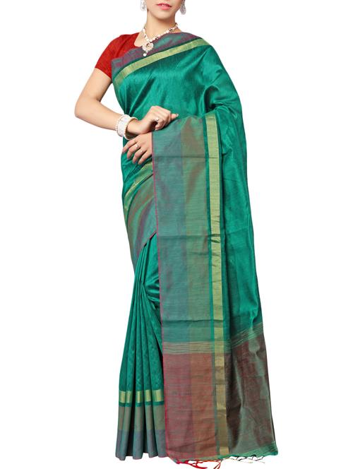green silk bordered saree with blouse - 14516565 - Very Small Image - 1