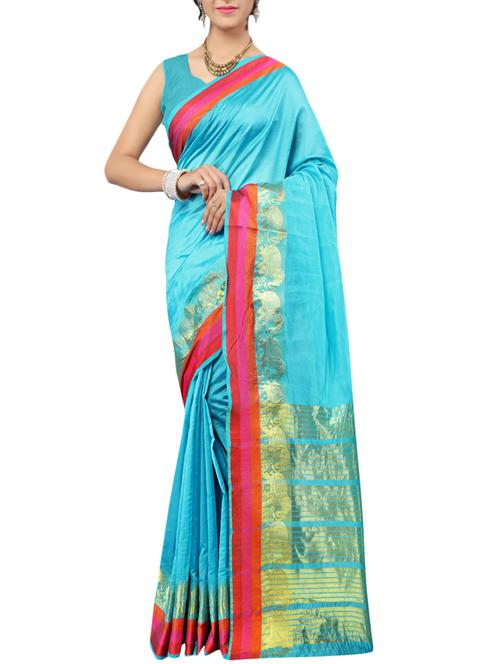 blue silk bordered saree with blouse - 14516578 - Very Small Image - 1
