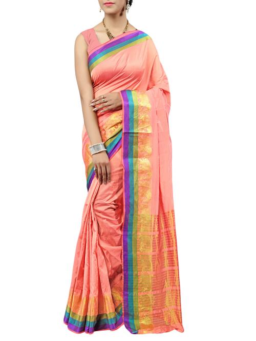 peach silk bordered saree with blouse - 14516584 - Very Small Image - 1