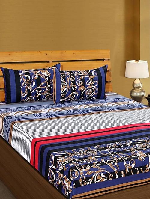 Cotton Printed Double Bed Sheet With 2 Pillow Covers - 14517375 - Very Small Image - 1
