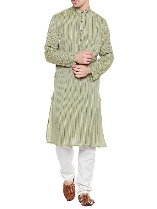 green cotton long kurta - 14517389 - Standard Image - 1