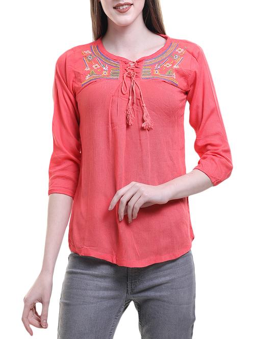 pink embroidered crepe top - 14517507 - Very Small Image - 1