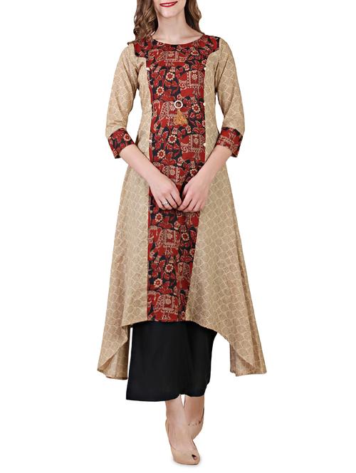 beige cotton asymmetric kurta - 14518250 - Standard Image - 1
