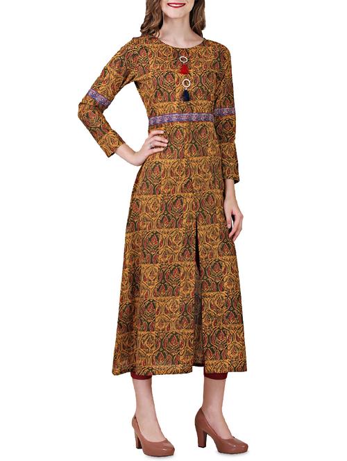 mehandi cotton high slit kurta - 14518262 - Very Small Image - 1