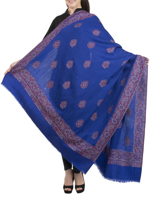 blue woolen jamavar shawl - 14518318 - Very Small Image - 1