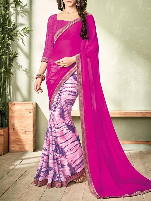 pink half and half saree with blouse - 14518359 - Very Small Image - 1