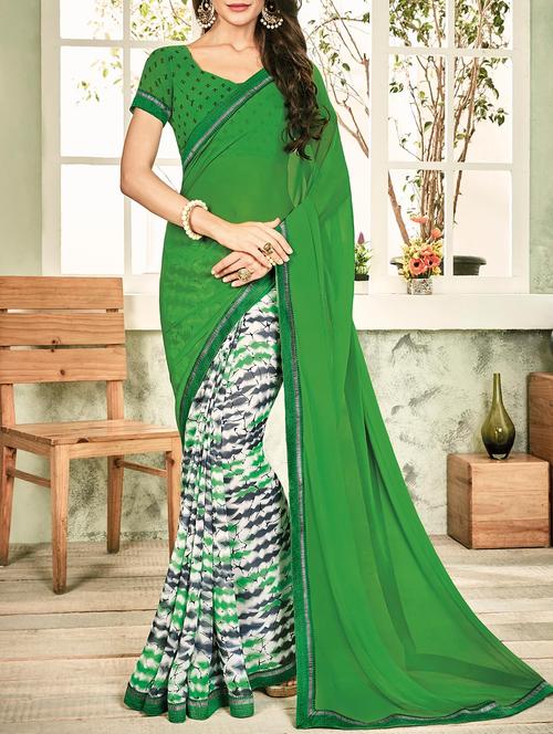 green half and half saree with blouse - 14518363 - Very Small Image - 1