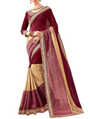 maroon georgette embroidered saree - 14518373 - Very Small Image - 1