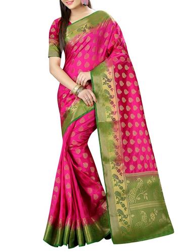 pink nylon woven saree - 14518419 - Very Small Image - 1