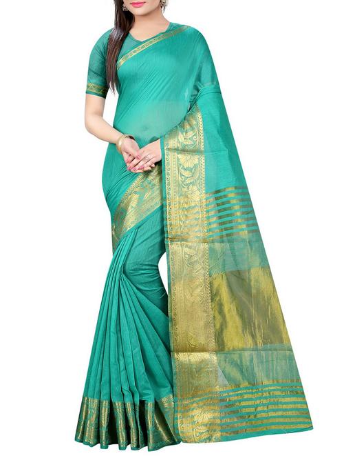 green cotton silk bordered saree - 14518457 - Very Small Image - 1