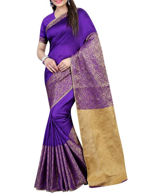 purple cotton silk woven saree with blouse - 14518459 - Very Small Image - 1