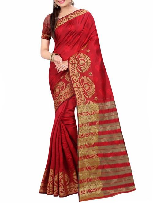 red cotton silk woven saree - 14518469 - Very Small Image - 1