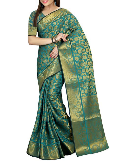 green cotton silk woven saree - 14518491 - Very Small Image - 1