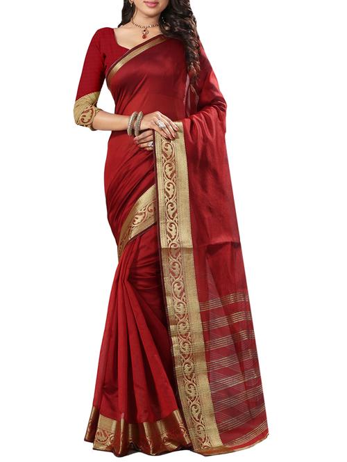 red cotton silk bordered saree - 14518501 - Very Small Image - 1