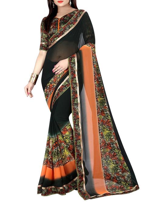 black georgette printed saree - 14518514 - Very Small Image - 1
