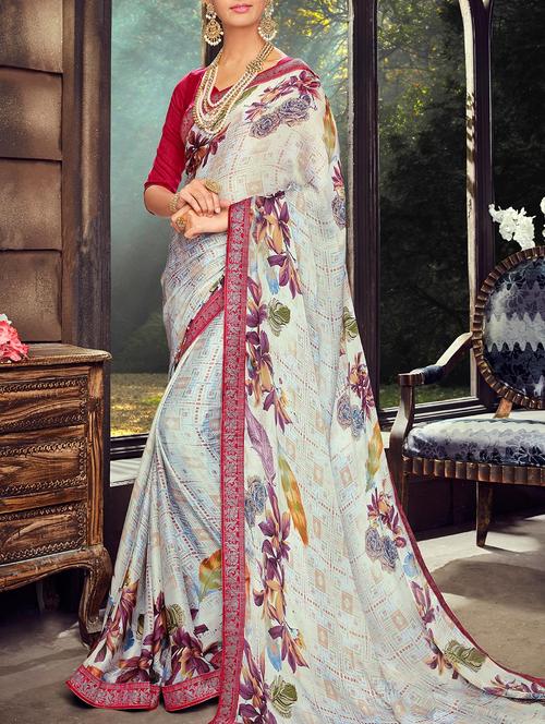 Multicolored printed saree with blouse - 14518599 - Very Small Image - 1