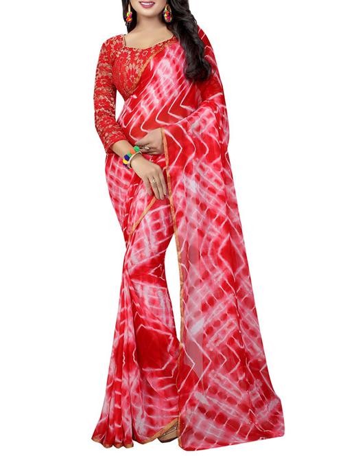 red chiffon printed saree - 14518603 - Very Small Image - 1