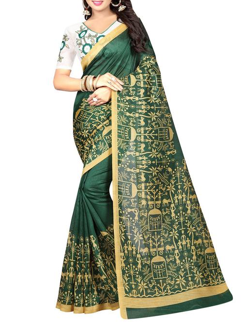 green cotton silk warli printed saree with blouse - 14518606 - Very Small Image - 1