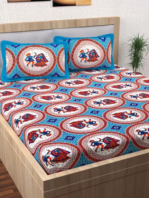 120 TC Pure Cotton Printed Double Bed Sheet With 2 Pillow Covers - 14518608 - Standard Image - 1