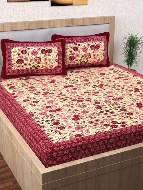 120 TC Pure Cotton Printed Double Bed Sheet With 2 Pillow Covers - 14518609 - Standard Image - 1