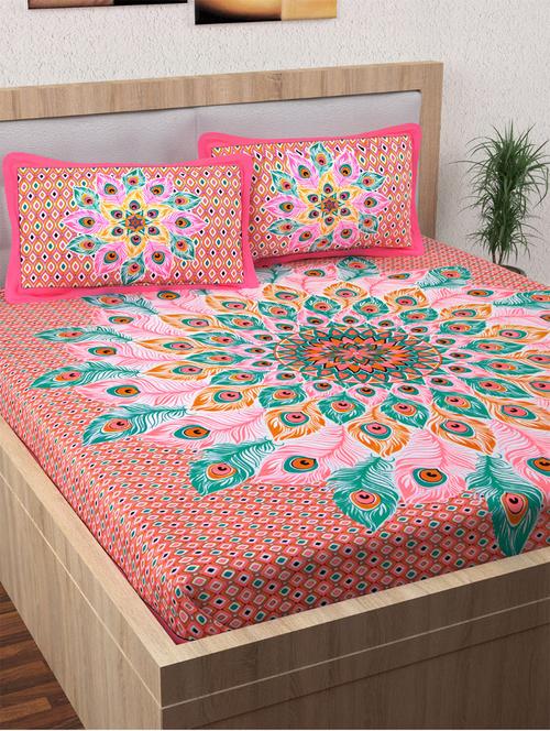 120 TC Pure Cotton Printed Double Bed Sheet With 2 Pillow Covers - 14518613 - Standard Image - 1