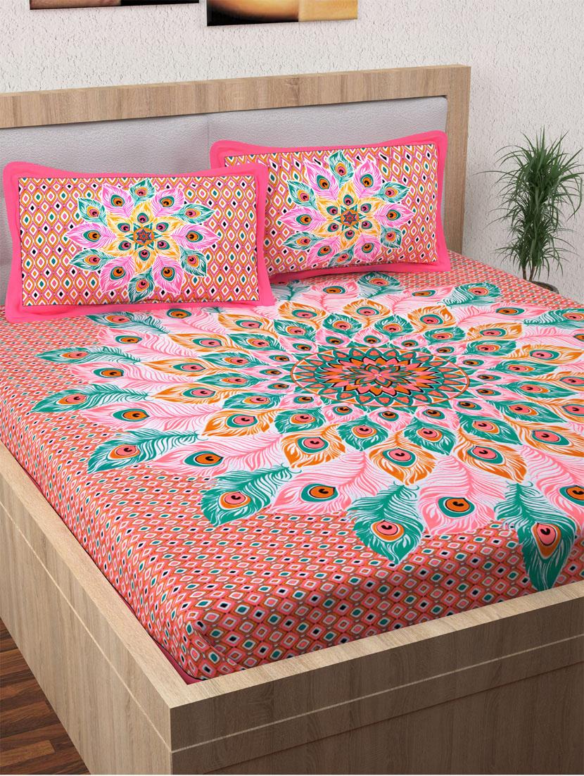120 TC Pure Cotton Printed Double Bed Sheet With 2 Pillow Covers - 14518613 - Zoom Image - 1