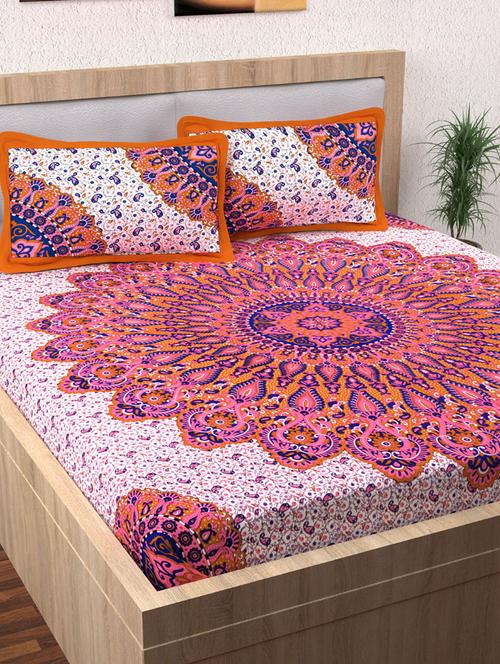 120 TC Pure Cotton Printed Double Bed Sheet With 2 Pillow Covers - 14518614 - Very Small Image - 1