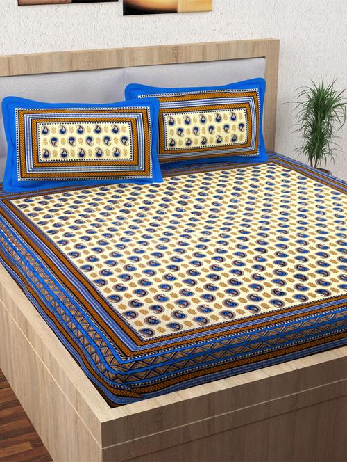 120 TC Pure Cotton Printed Double Bed Sheet With 2 Pillow Covers - 14518616 - Standard Image - 1