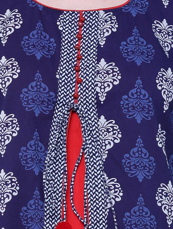 blue cotton layered kurta - 14518617 - Zoom Image - 4