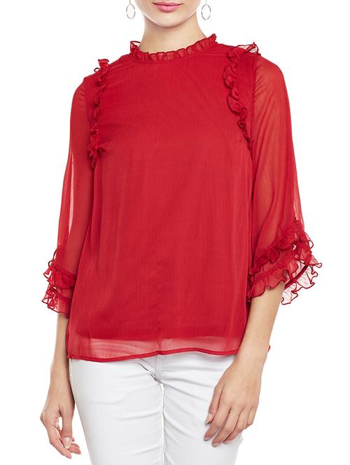 keyhole back ruffled top - 14518697 - Very Small Image - 1