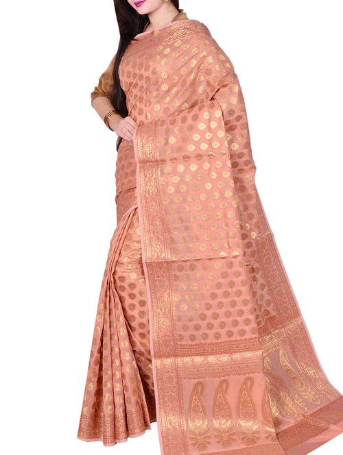 peach silk blend banarasi saree with blouse - 14518764 - Standard Image - 1